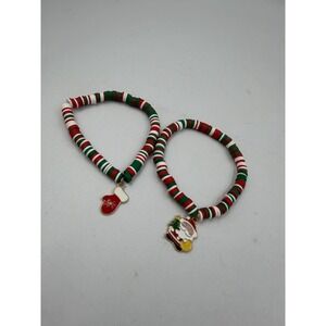 Pack Of 2 Xmas Heishi Bead Bracelet for Women – Clay Beaded Holiday Jewelry Gift